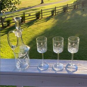 Toscany Decanter and 3 Toscany Wine glasses